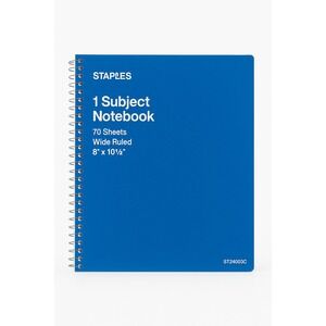 Staples 1-Subject‎ Notebook 70 Sheets Wide Ruled 8" x 10.5" Blue ST24003C